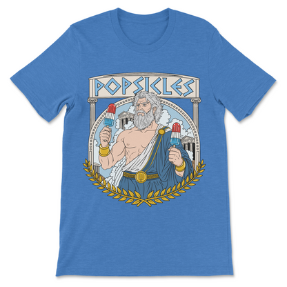 Funny philosophy shirt featuring the Greek god Popsicles in a vintage-style Greek art design.