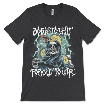 Offensive shirt for adults featuring the Born to Shit Forced to Wipe joke in a bold and eye catching graphic print

