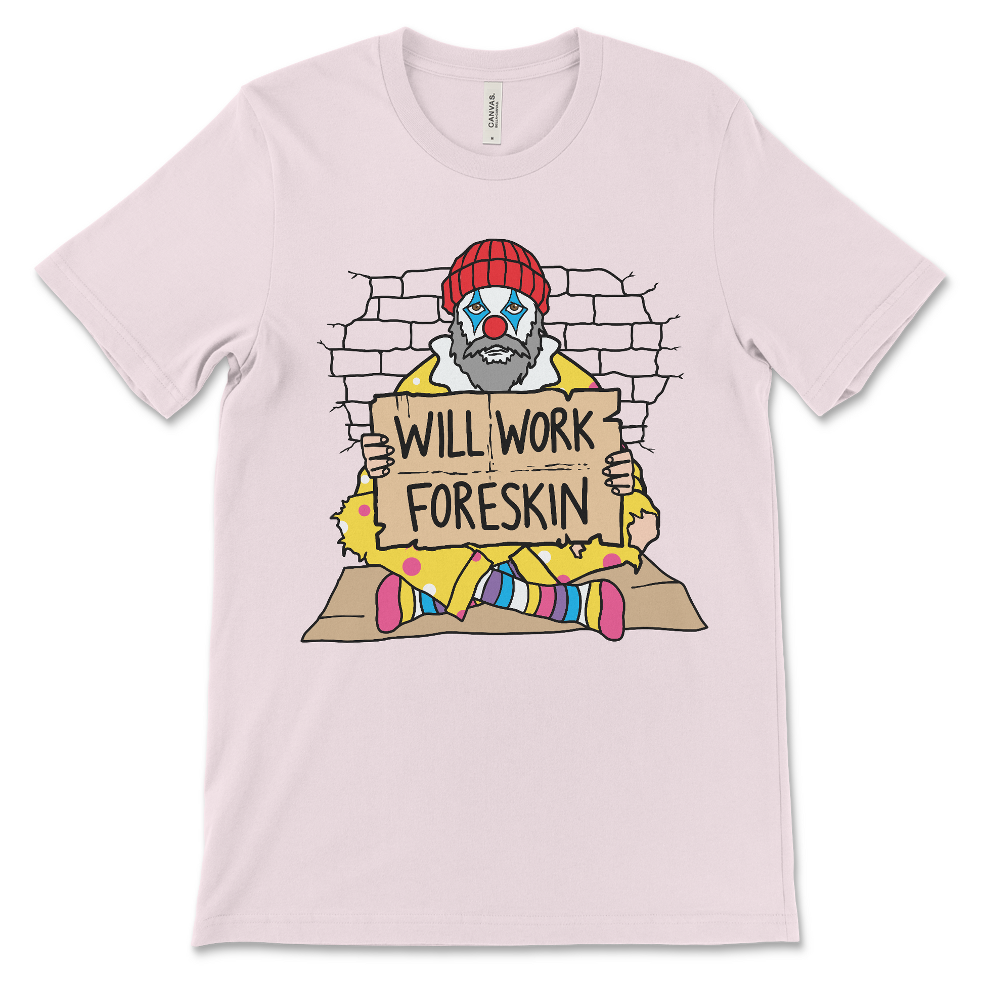 Foreskin shirt featuring explicit joke text, NSFW style
