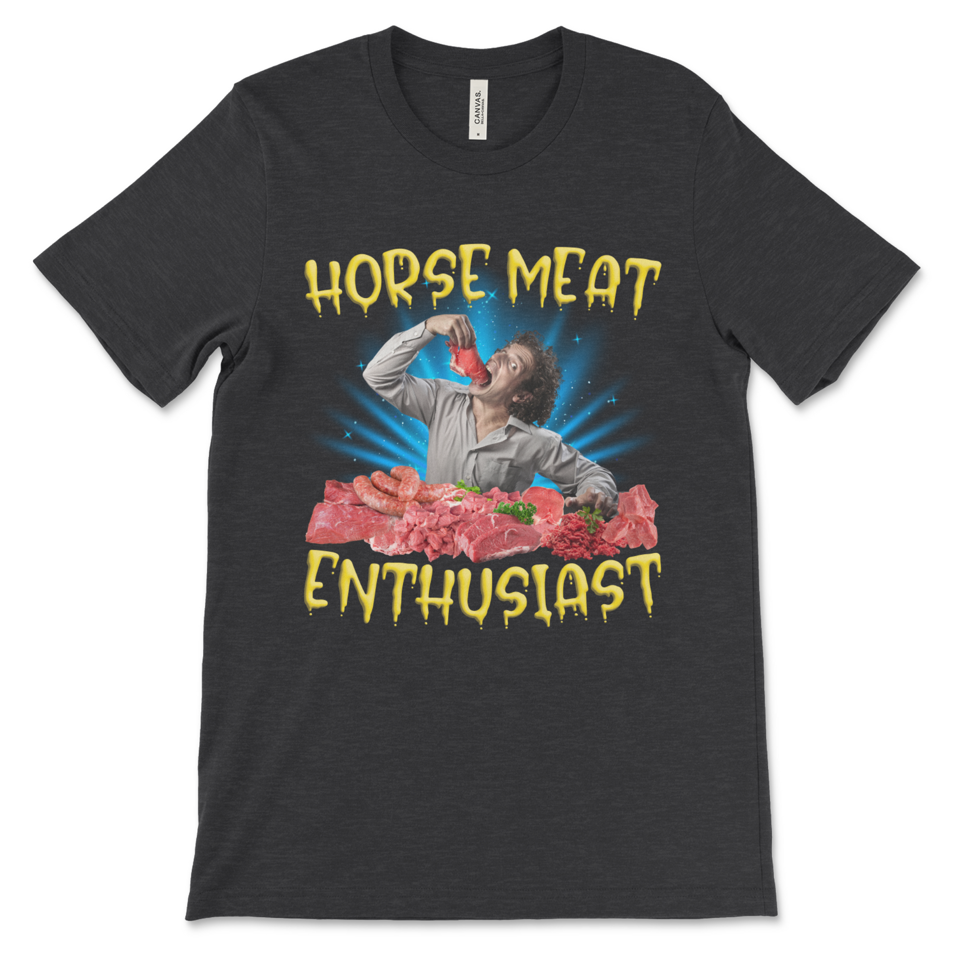 Random absurdist graphic t-shirt, Horse Meat Enthusiast meme shirt for fans of disturbing humor
