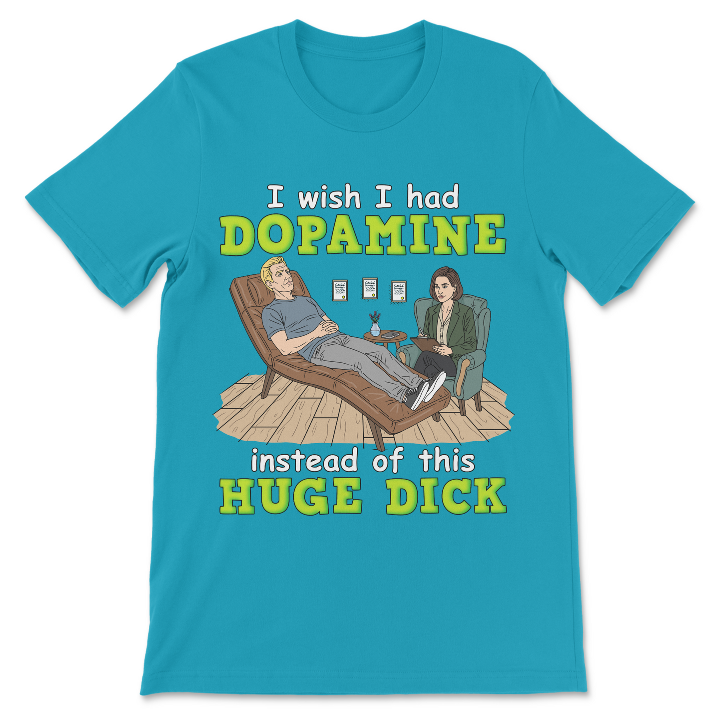 Funny depression shirt with a dopamine-themed joke for people who enjoy dark humor and psychology memes.
