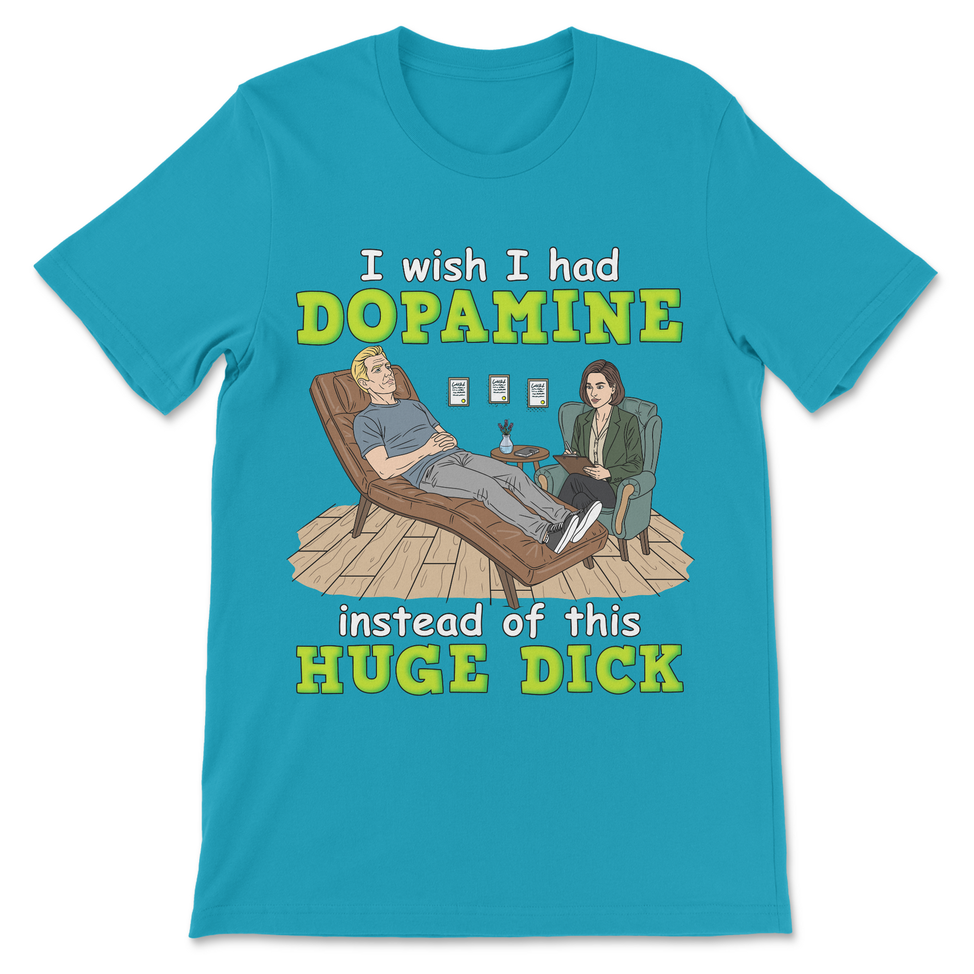 Funny depression shirt with a dopamine-themed joke for people who enjoy dark humor and psychology memes.
