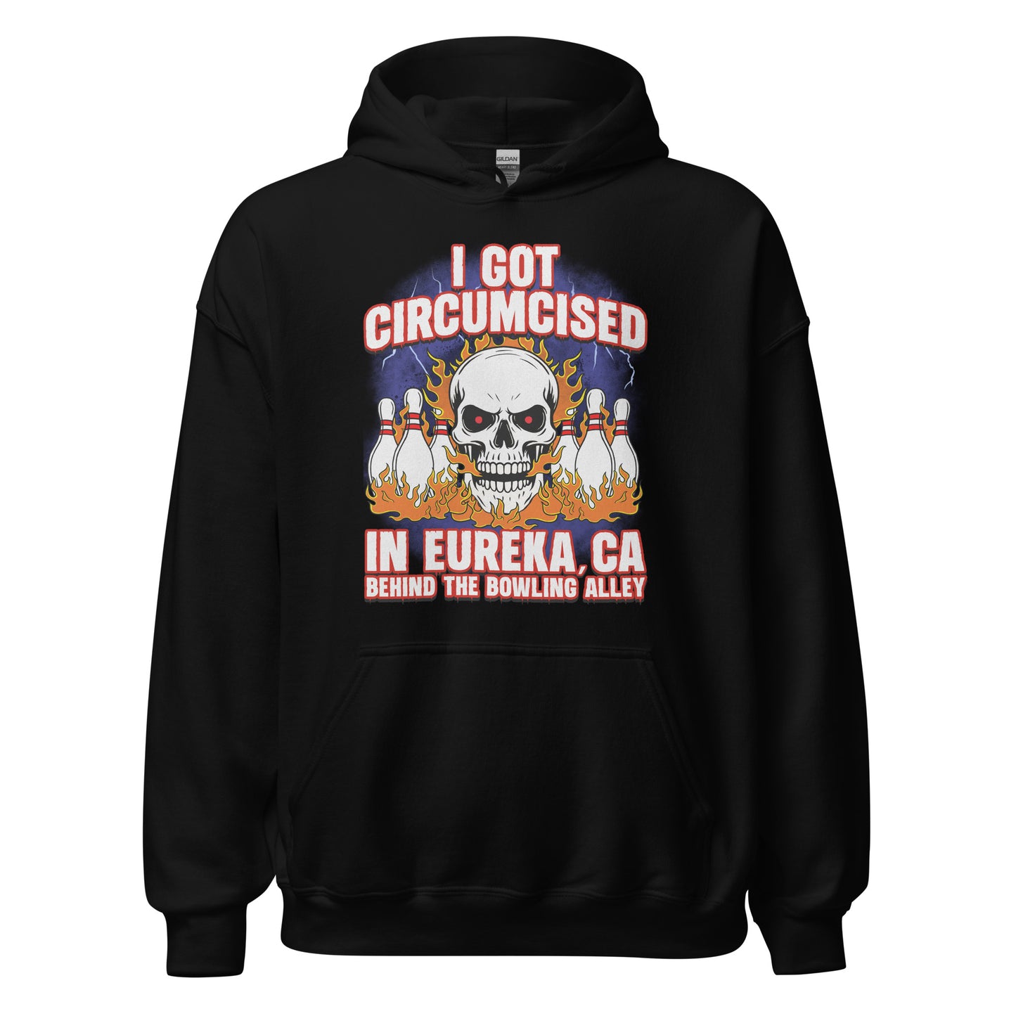 funny dark humor circumcision hoodie with absurd inappropriate text design about eureka California 
