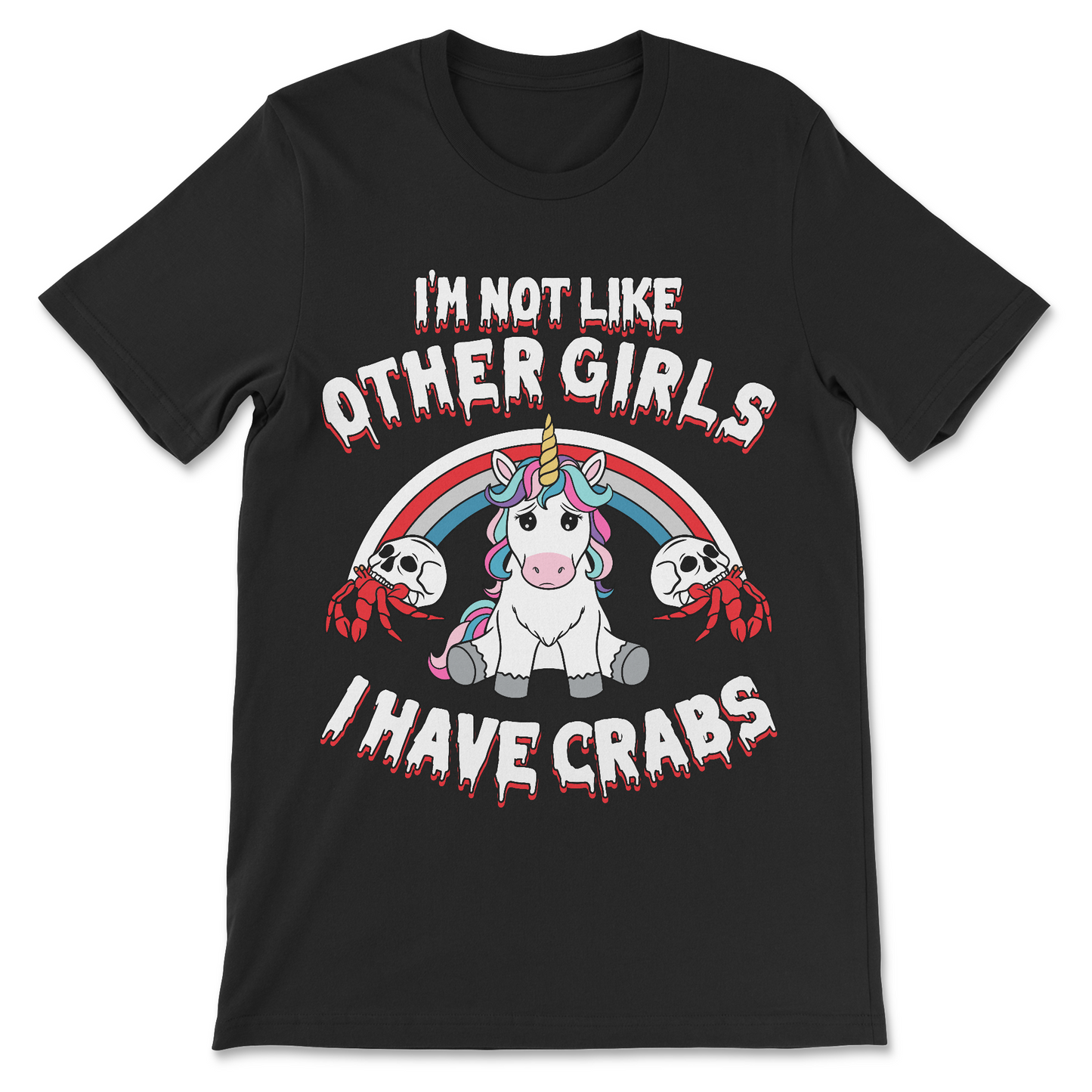 funny cringey and cursed graphic tee that says I have crabs, embarrassing shirt for women