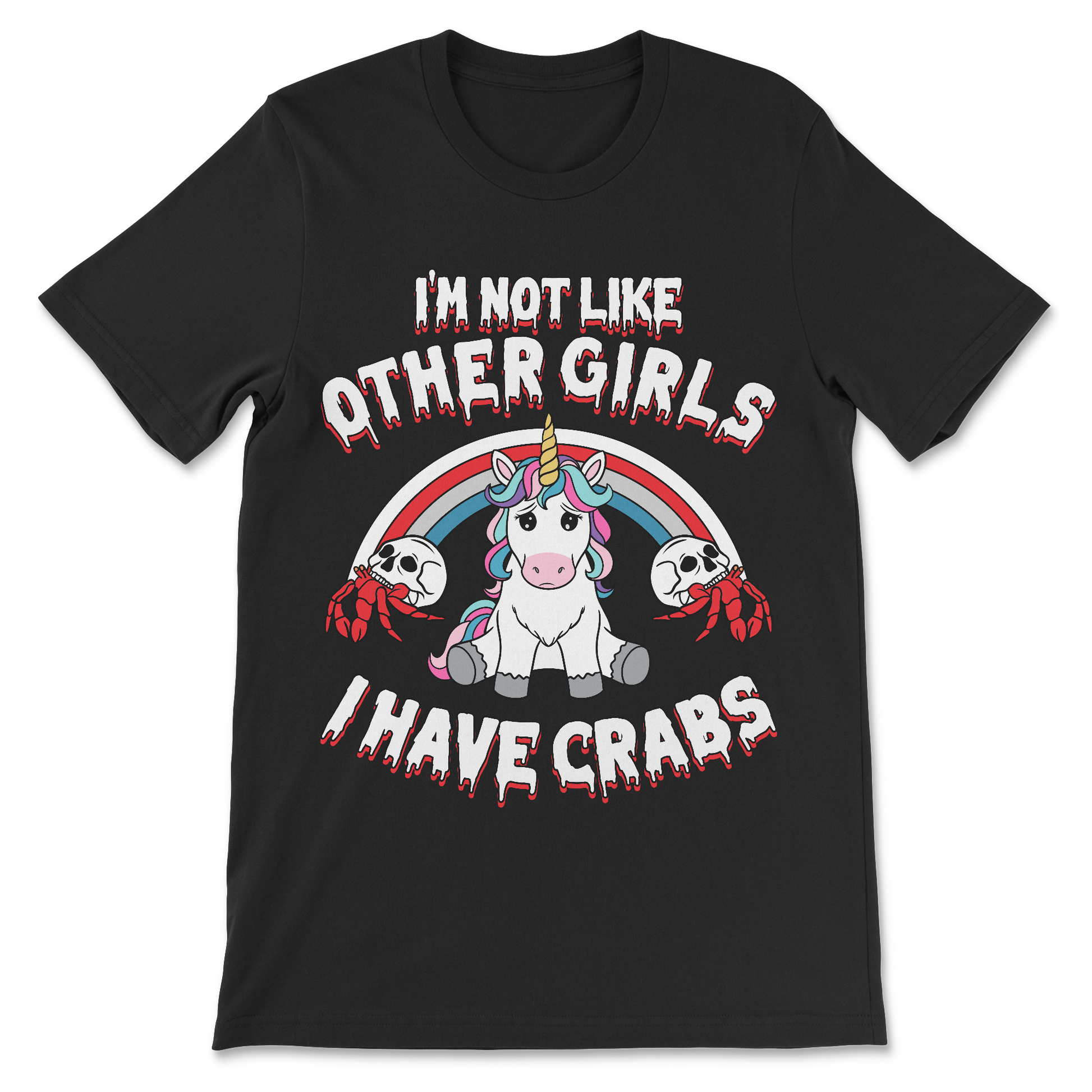 funny cringey and cursed graphic tee that says I have crabs, embarrassing shirt for women