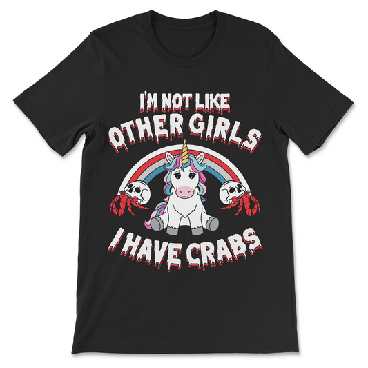 funny cringey and cursed graphic tee that says I have crabs, embarrassing shirt for women