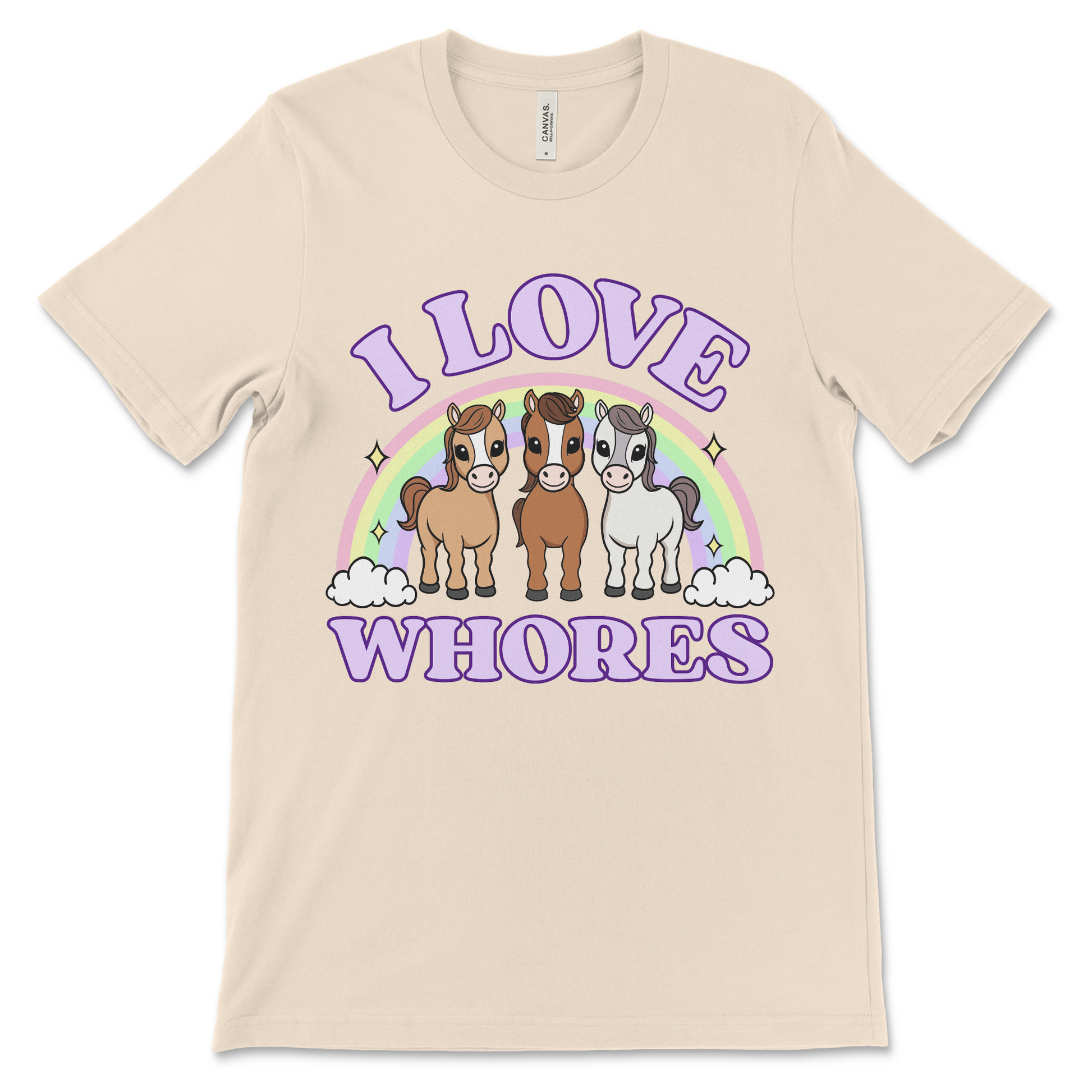 Sexual humor shirt with funny offensive graphic and horses, perfect as a gag gift or party tee.
