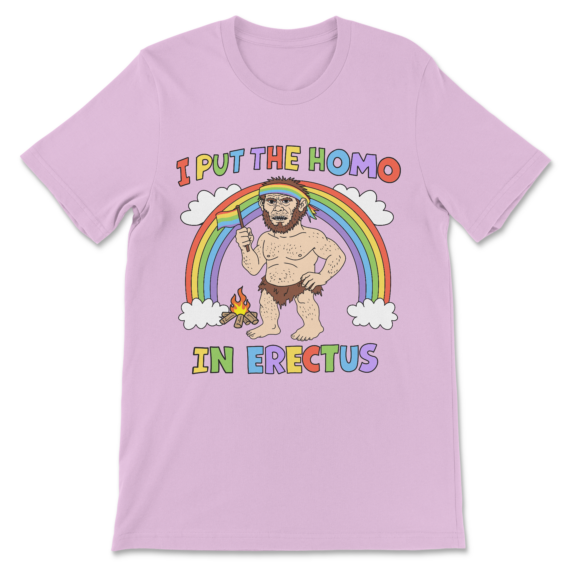 Weird funny pride shirt referencing homo erectus and queerness
