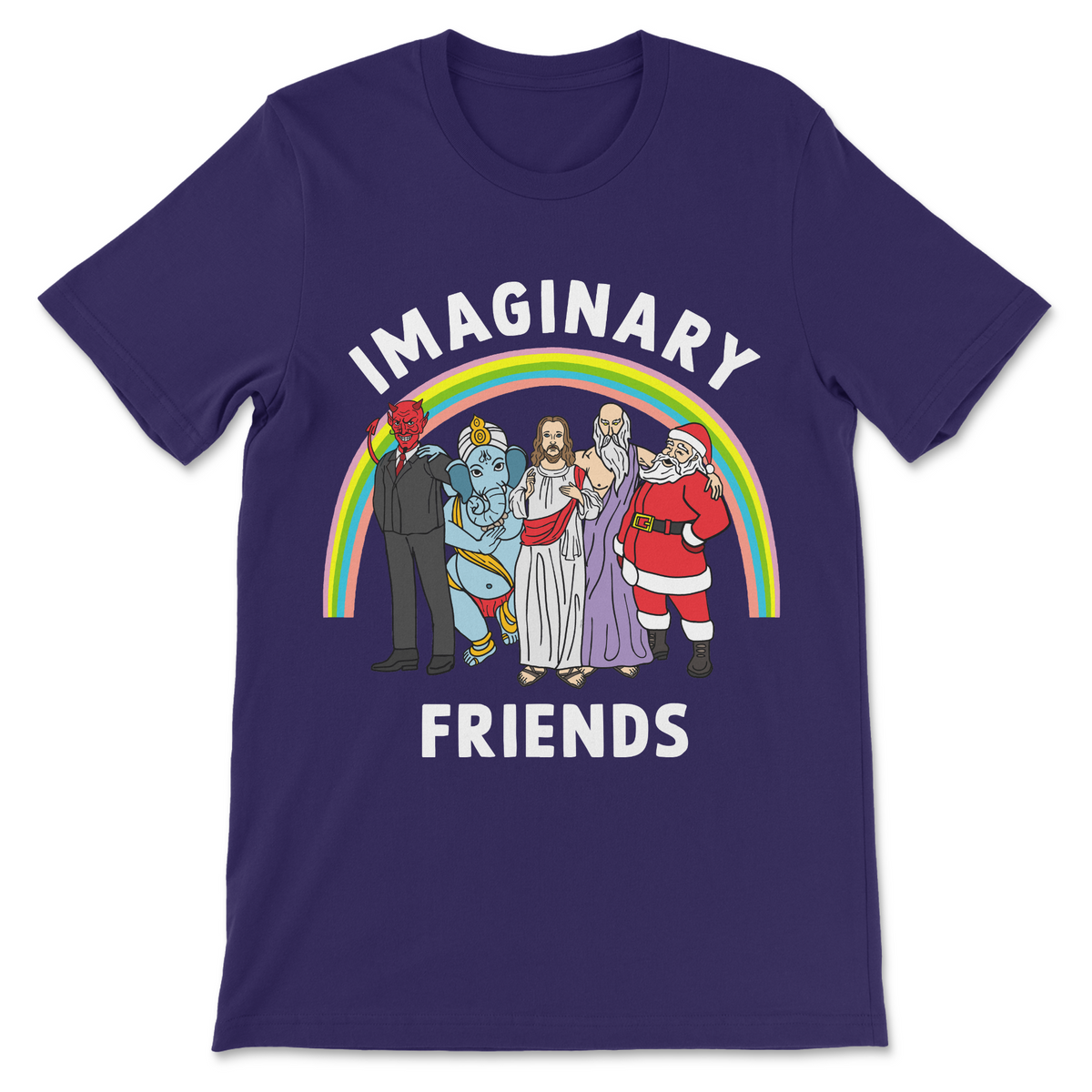 Funny religious shirt with Jesus Ganesha Santa Devil and Greek god