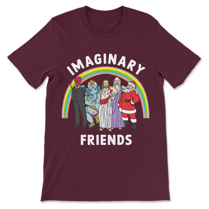 Religious satire shirt featuring the Imaginary Friends group design