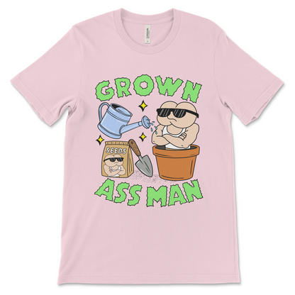 Surreal Grown Ass Man graphic tee with an anthropomorphic butt design. Funny weird t-shirt, great gag gift, and absurd meme shirt for adults.