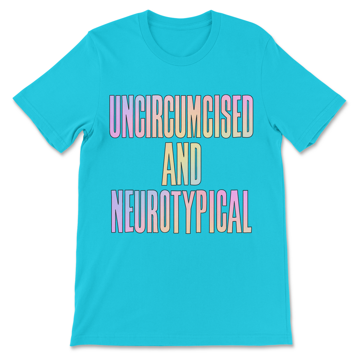 Ironic funny saying shirt with pastel rainbow text on black, stupid humor slogan and unconventional statement graphic
