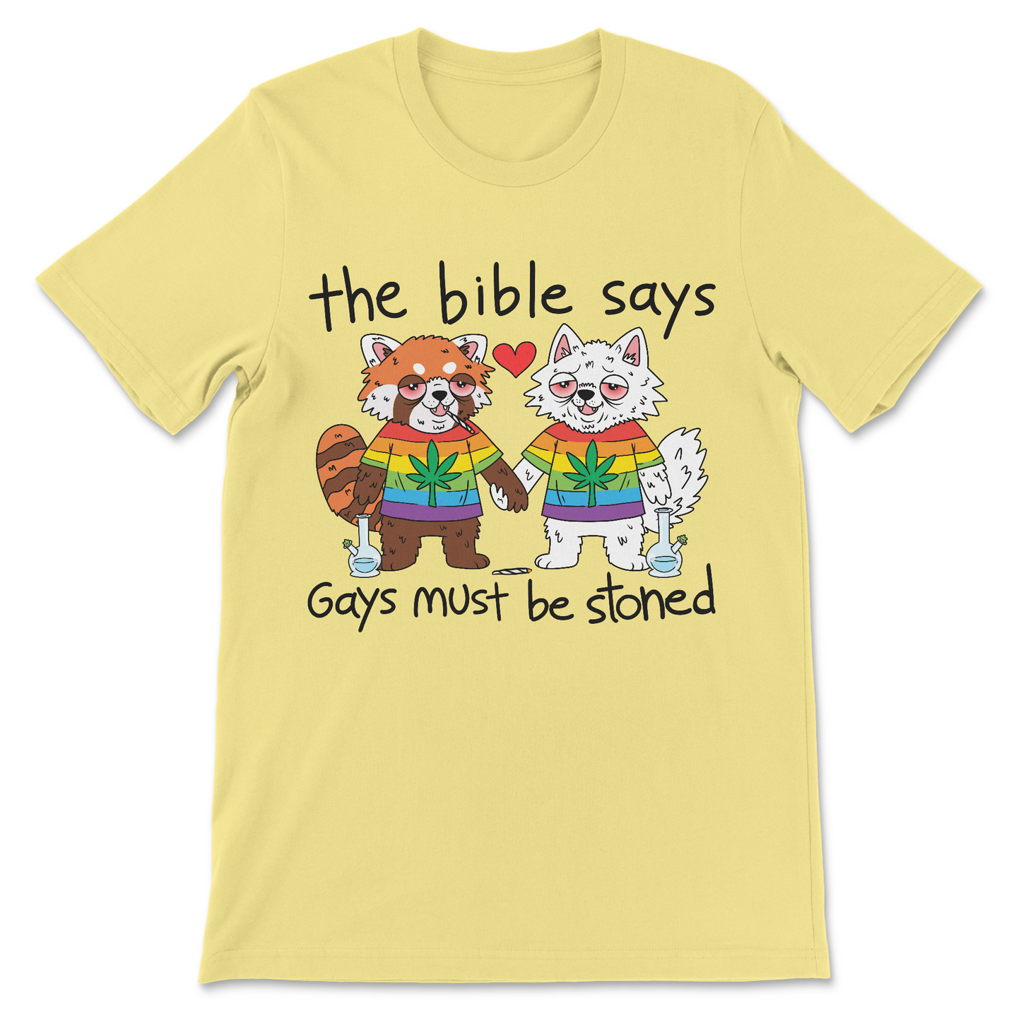 graphic tee featuring absurd religious satire and cartoon animal artwork
