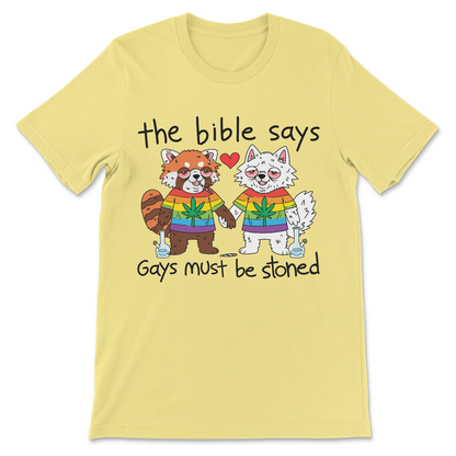 graphic tee featuring absurd religious satire and cartoon animal artwork
