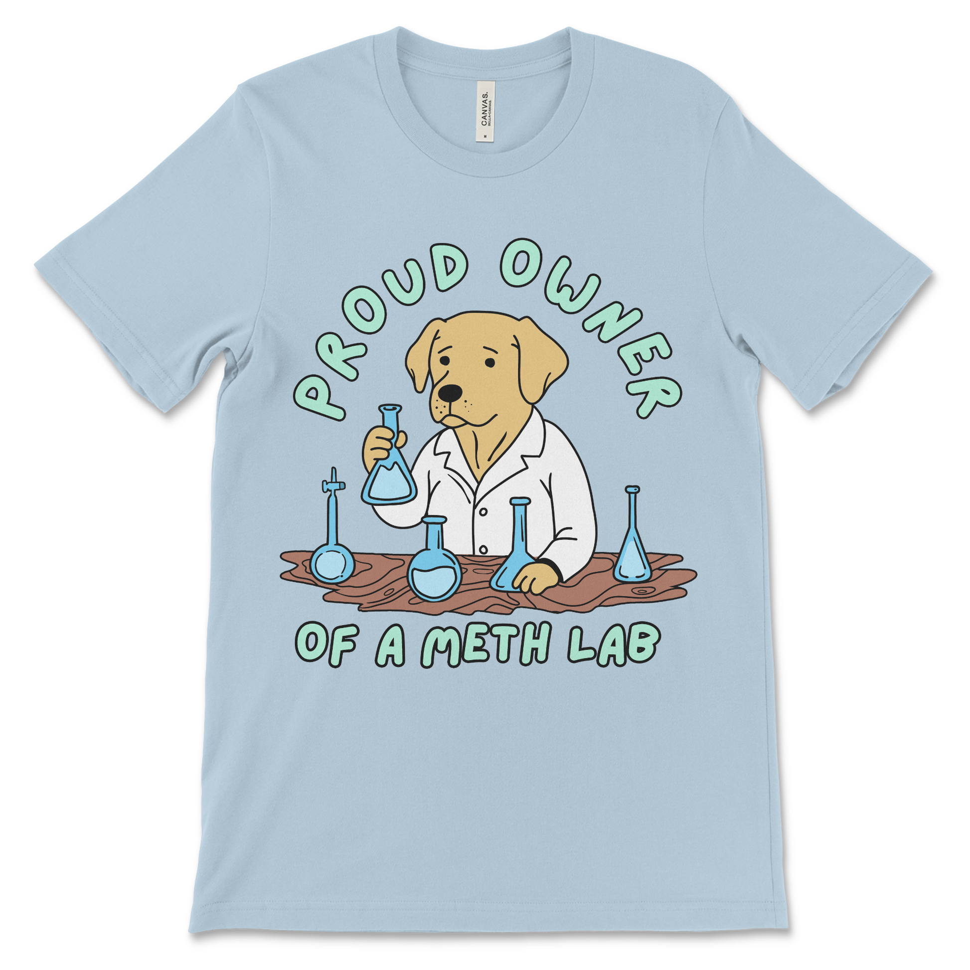 Cursed meme shirt with a dog in a meth lab setting. Made for people who wear funny t-shirts with controversial slogans.