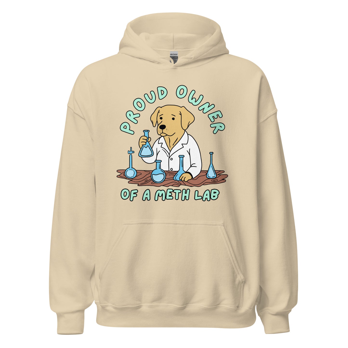 funny drug hoodie featuring a dog running a meth lab
