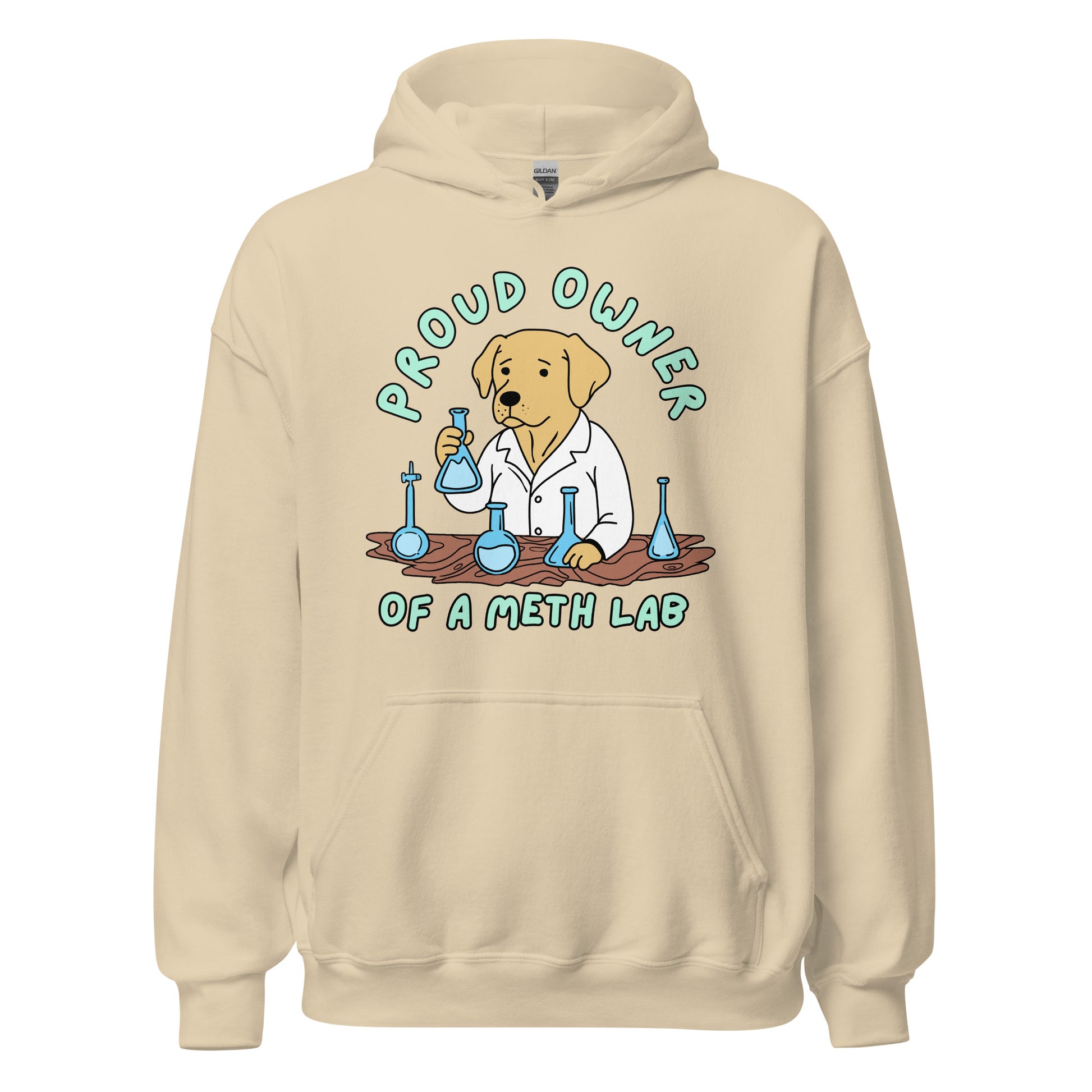 funny drug hoodie featuring a dog running a meth lab
