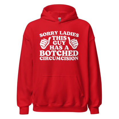 Cringey graphic hoodie that pushes the limit of weird adult humor fashion with a truly embarrassing slogan.
