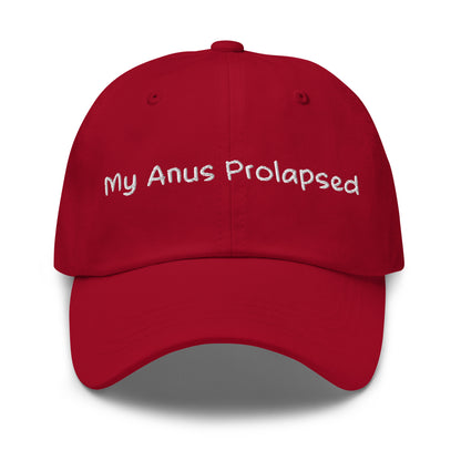 my anus prolapsed design on dark humor dad hat
