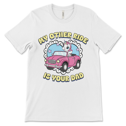 Dirty adult humor tee with unicorn driving car.