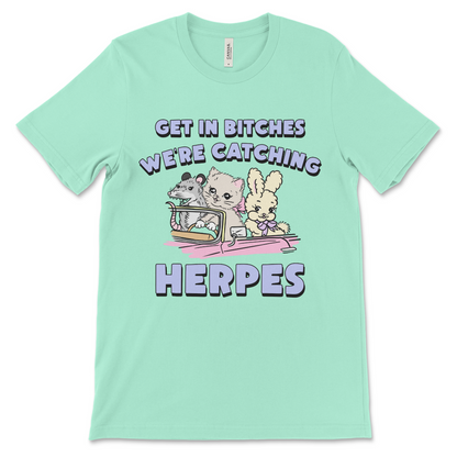 Offensive herpes meme shirt, nasty ironic design for adult humor fans.