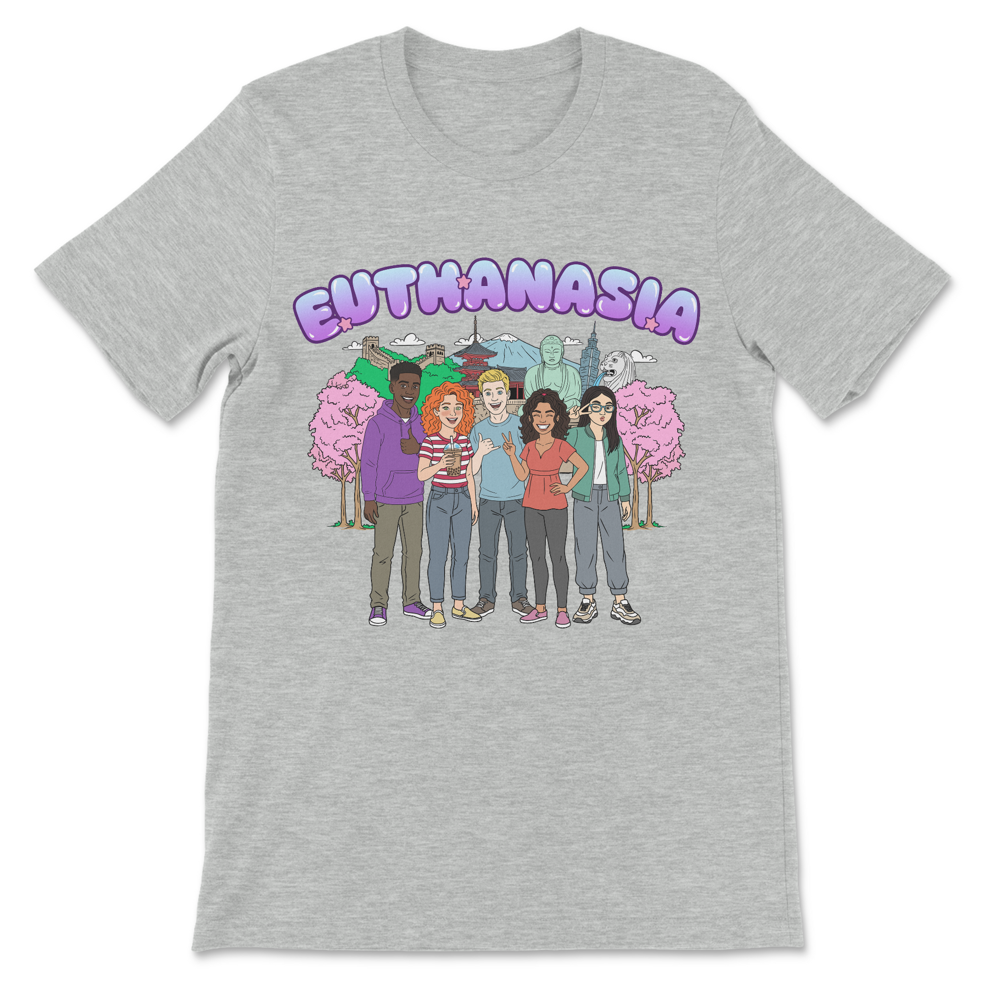 Funny dark humor shirt with a Youth In Asia visual pun based on the word euthanasia.
