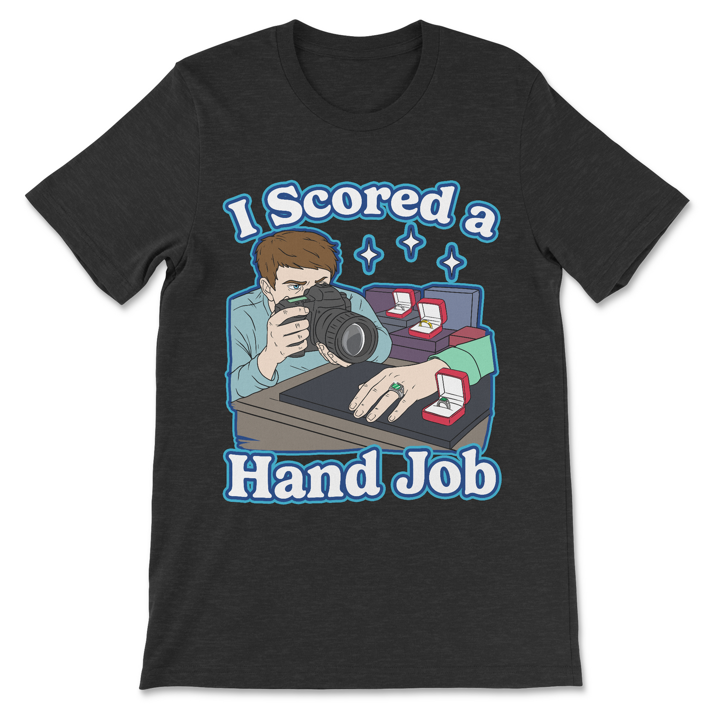 Dirty joke graphic tee with “I Scored a Hand Job” text
