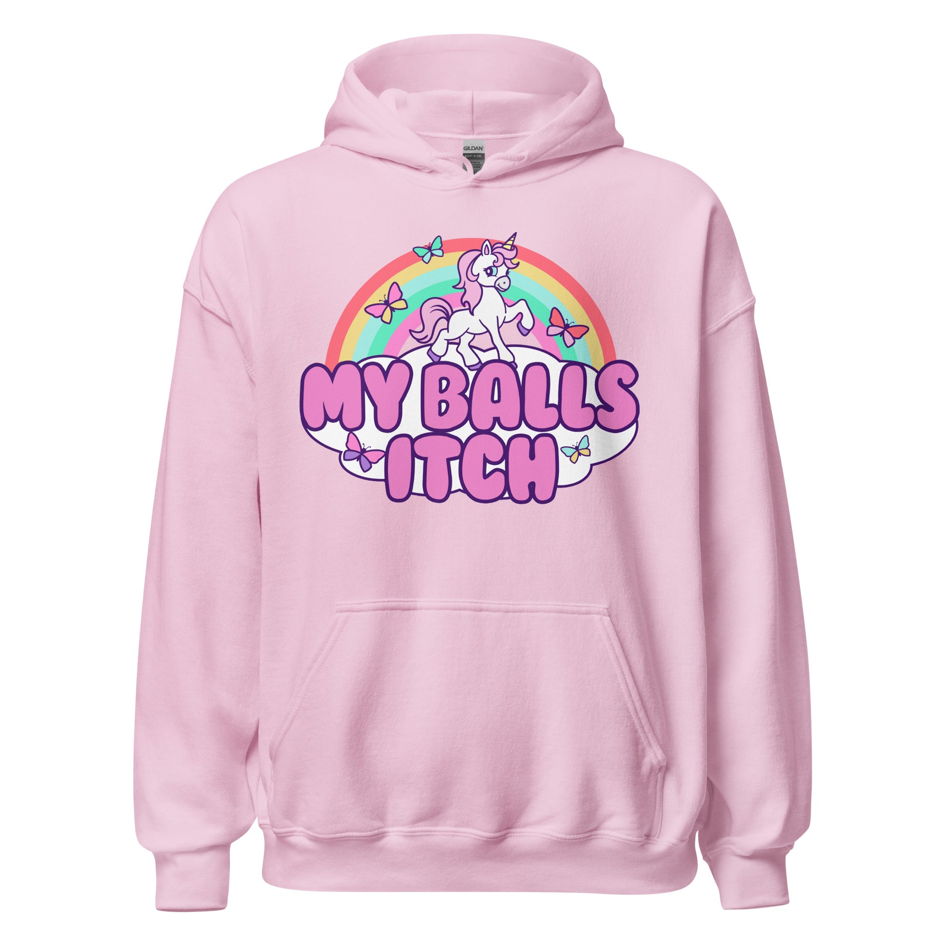 Crude humor meets absurd style in this funny unicorn hoodie with a vulgar twist, ideal for adults who love dirty jokes and meme apparel.