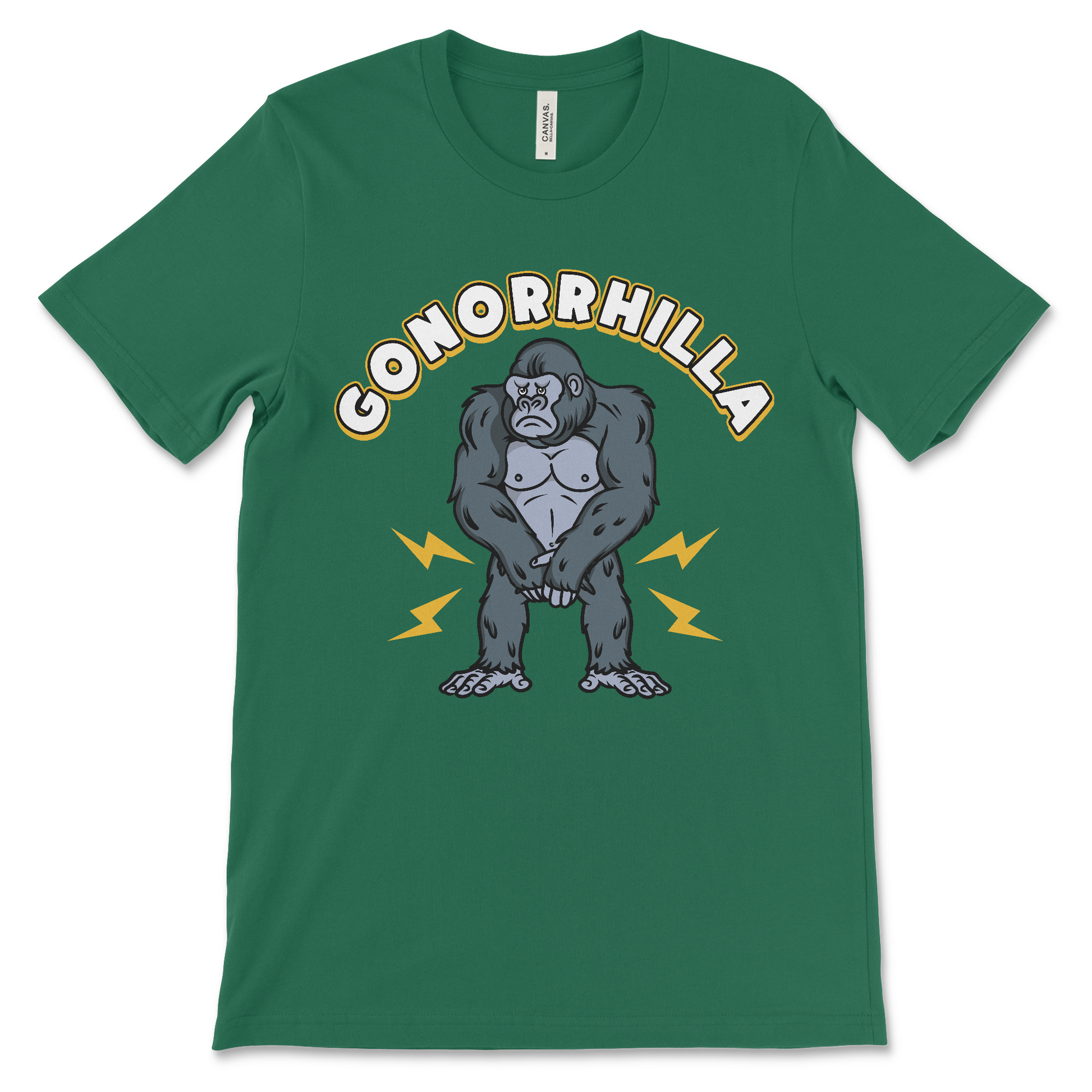 Funny gonorrhilla shirt featuring a sick gorilla with gonorrhea, gross meme tee with dark humor and STD pun