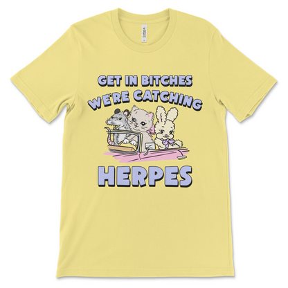 Funny vulgar women’s herpes shirt with naughty inappropriate humor.