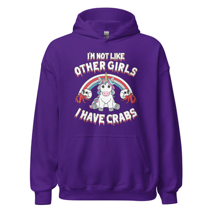raunchy girls trip hoodie with i'm not like other girls i have crabs text
