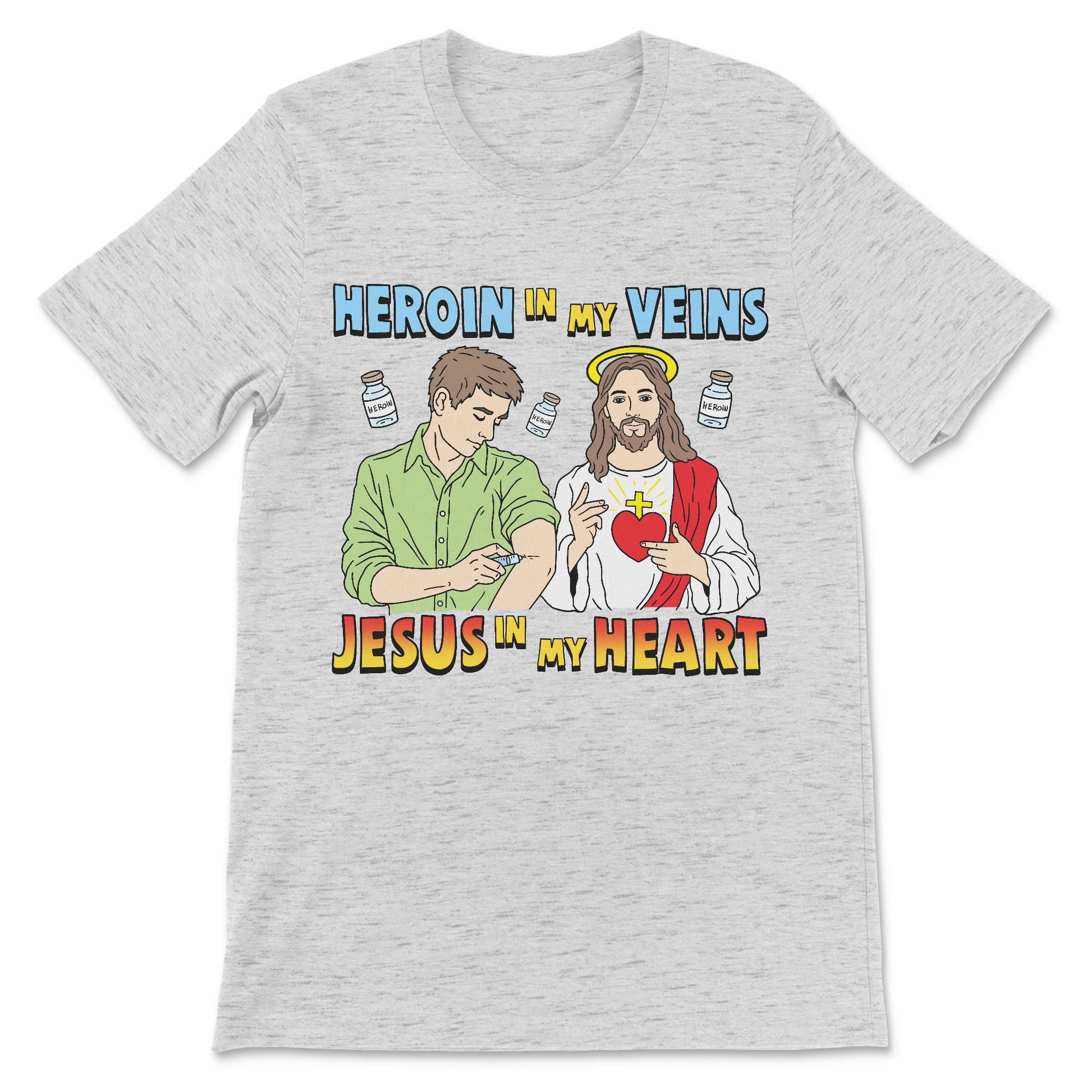 one of the worst shirts ever made featuring drugs and Jesus 