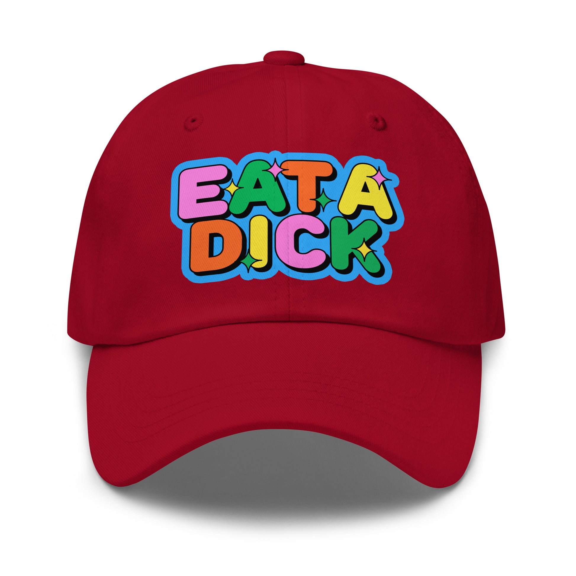 Crude humor meme cap with Eat a Dick text design.
