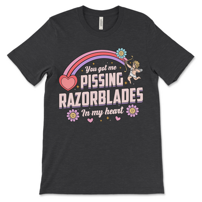 Dark humor t-shirt for chaotic couples who shouldn’t be in public together. This graphic tee combines vulgar sayings with relationship sarcasm. Ideal for funny adult shirts and gross couple apparel.

