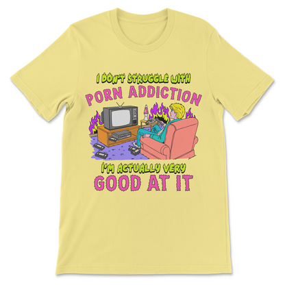 Inappropriate sexual humor graphic tee with bold text slogan
