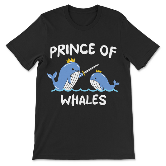 Prince of Whales shirt featuring two crowned whales in a Prince of Wales pun