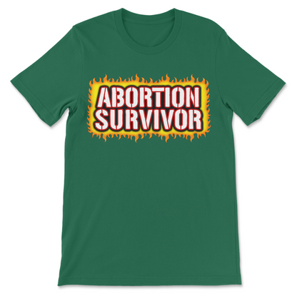 Politically incorrect graphic tee featuring an abortion survivor joke.
