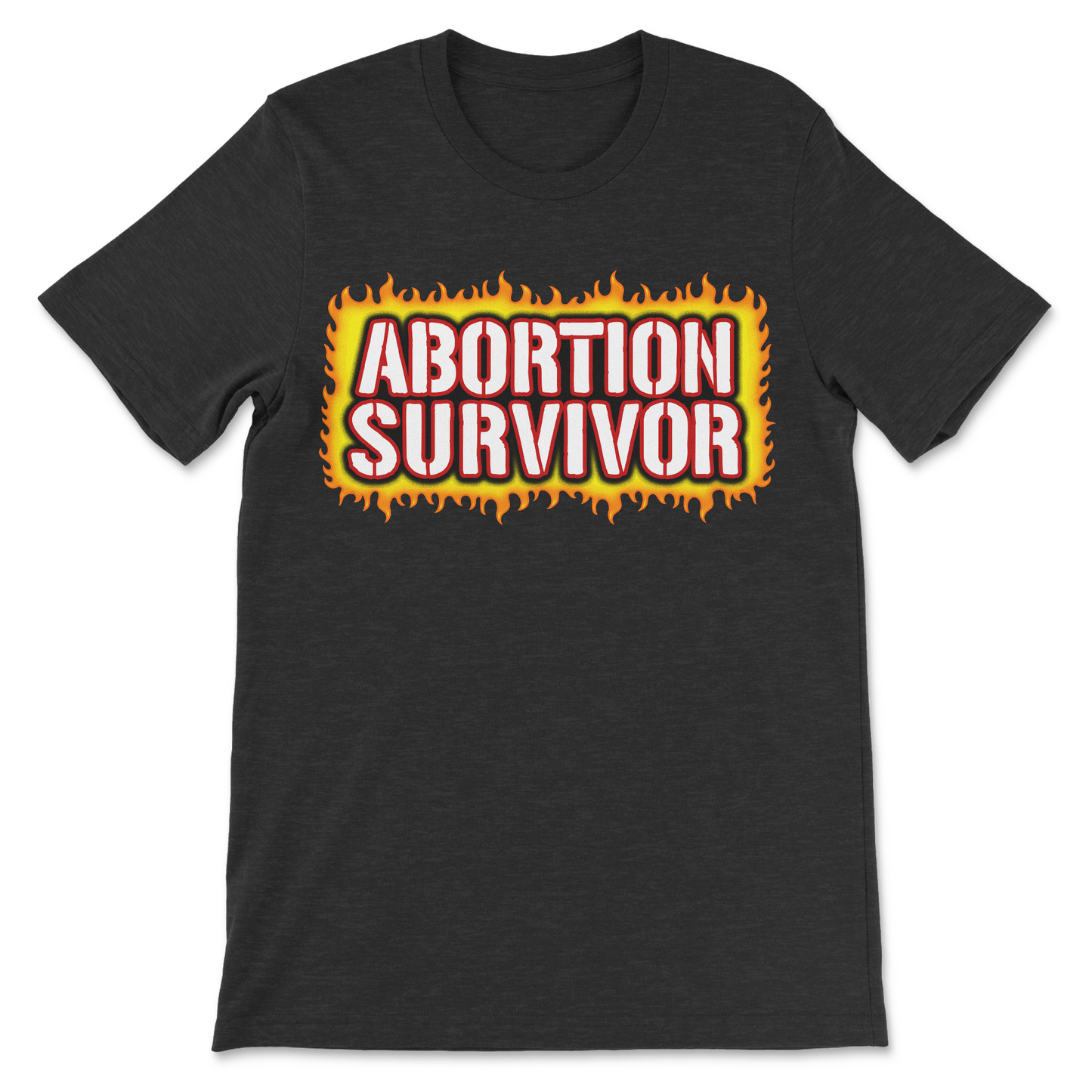Offensive graphic shirt with the words "Abortion Survivor" for fans of edgy comedy and shock humor.
