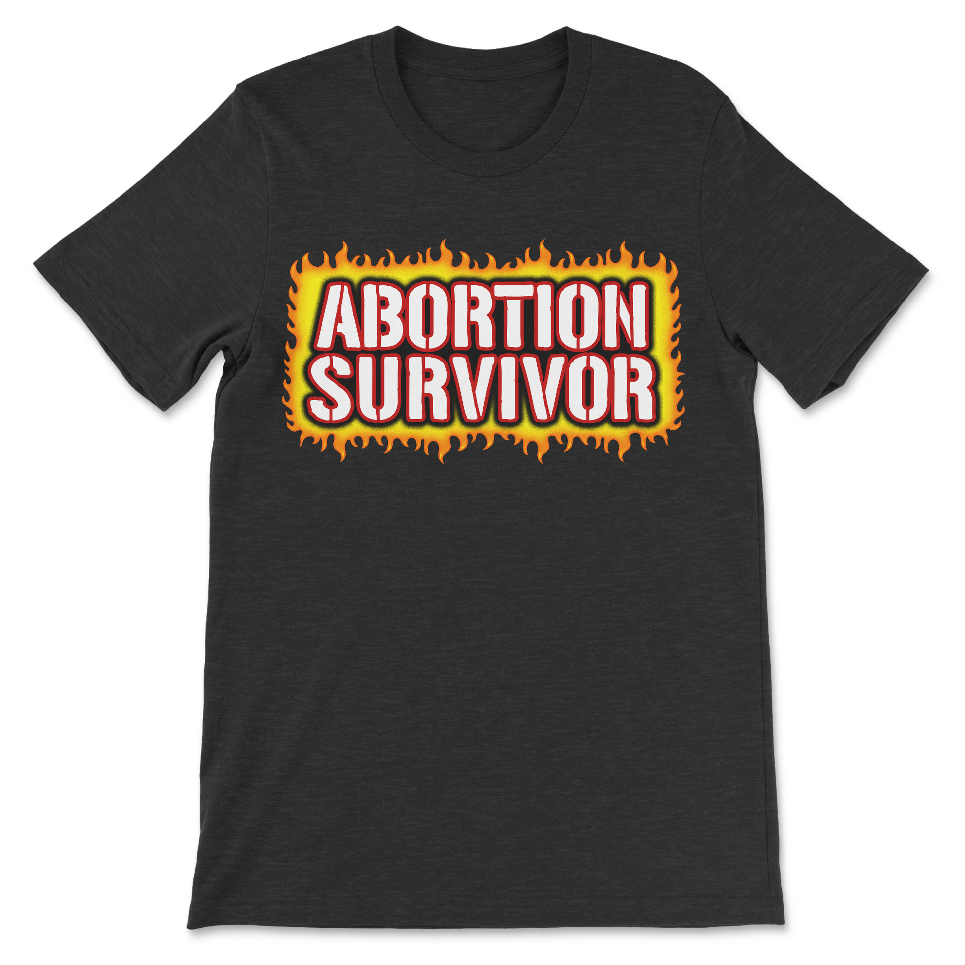Offensive graphic shirt with the words "Abortion Survivor" for fans of edgy comedy and shock humor.
