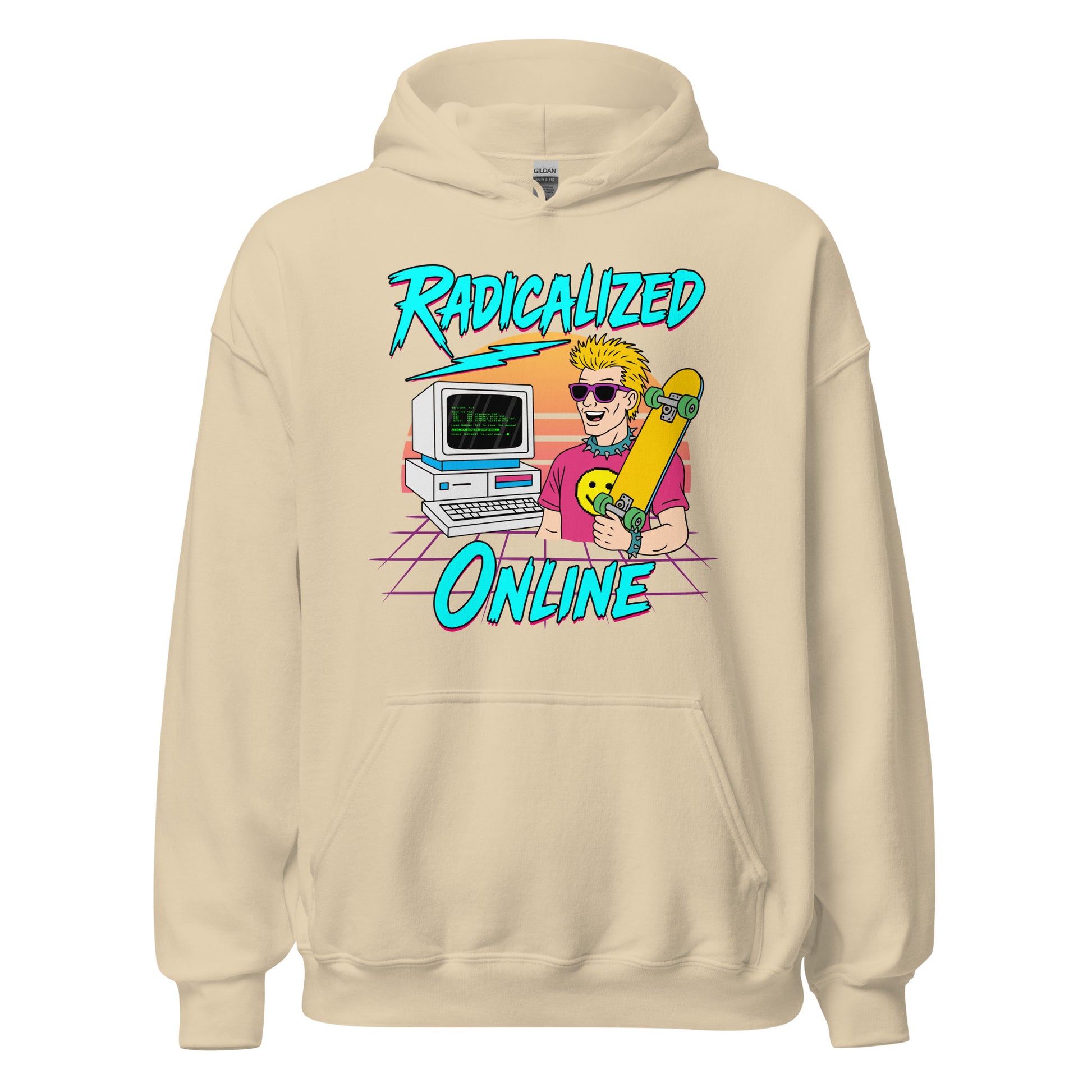 Political satire meme sweatshirt with vintage retro 1980s irony design
