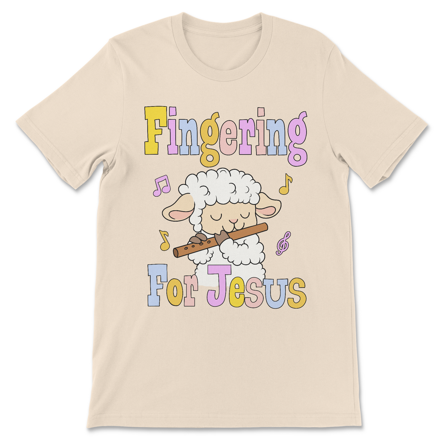 inappropriate christian shirt featuring lamb playing flute