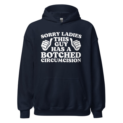 Vulgar hoodie with a foreskin-related joke, great as an inappropriate gag gift or conversation ender.
