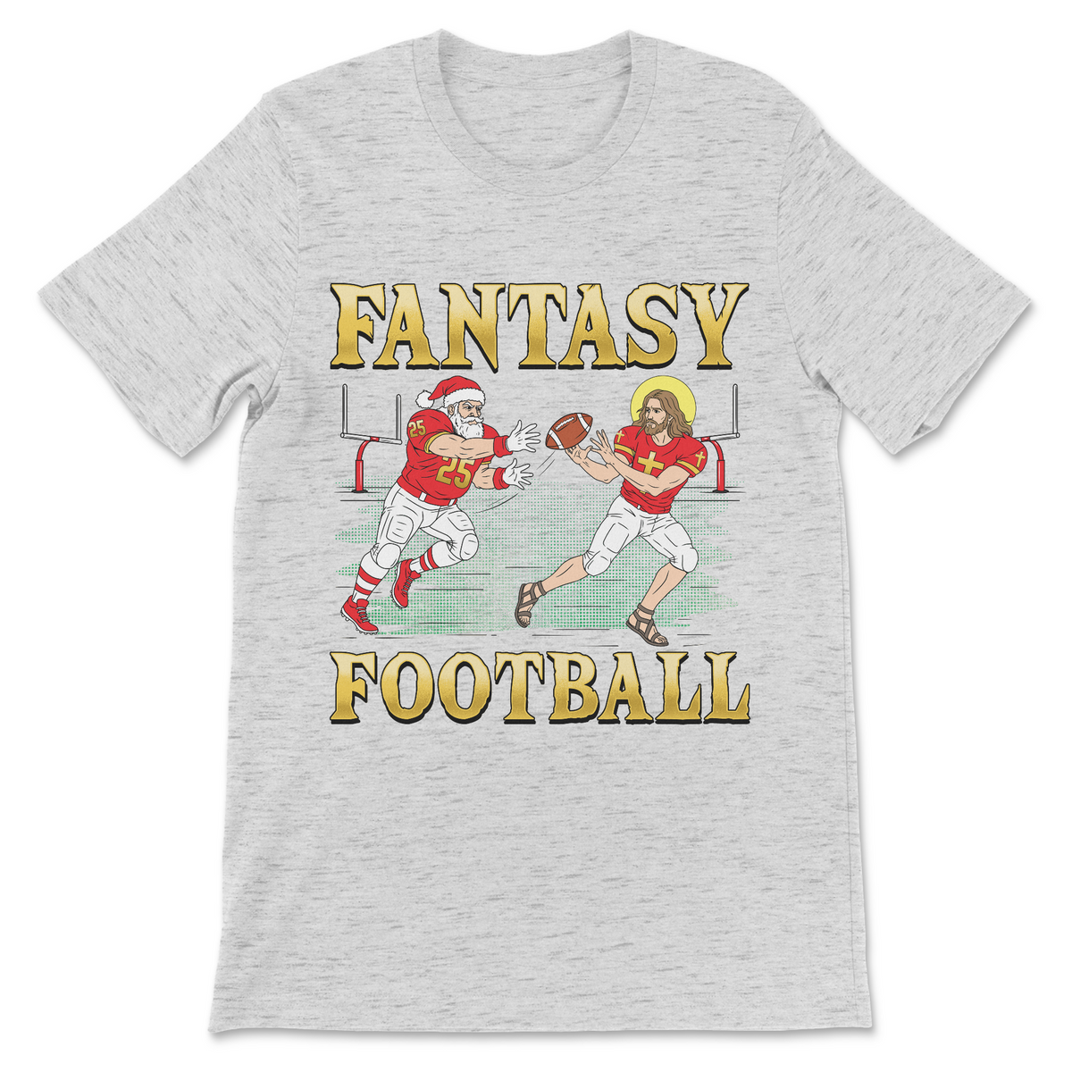 Fantasy Football funny graphic tee with Jesus and Santa