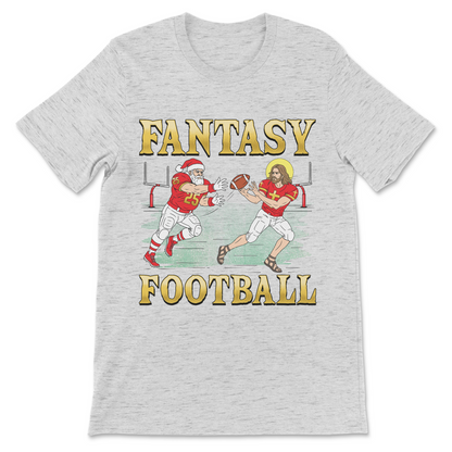 Fantasy Football funny graphic tee with Jesus and Santa
