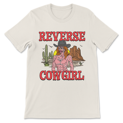 Offensive funny shirt featuring skinless cowgirl art and bad pun.
