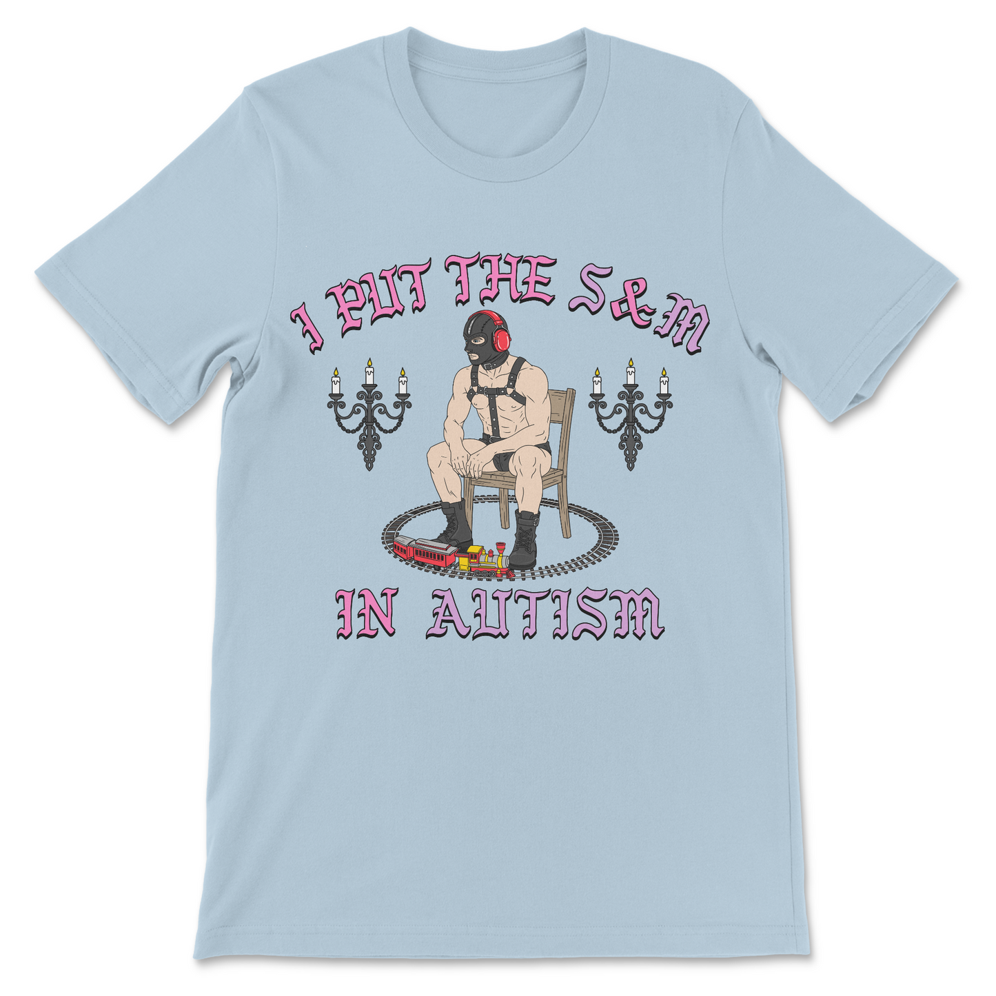 Funny autism shirt featuring a dark humor I Put The S and M In Autism design.
