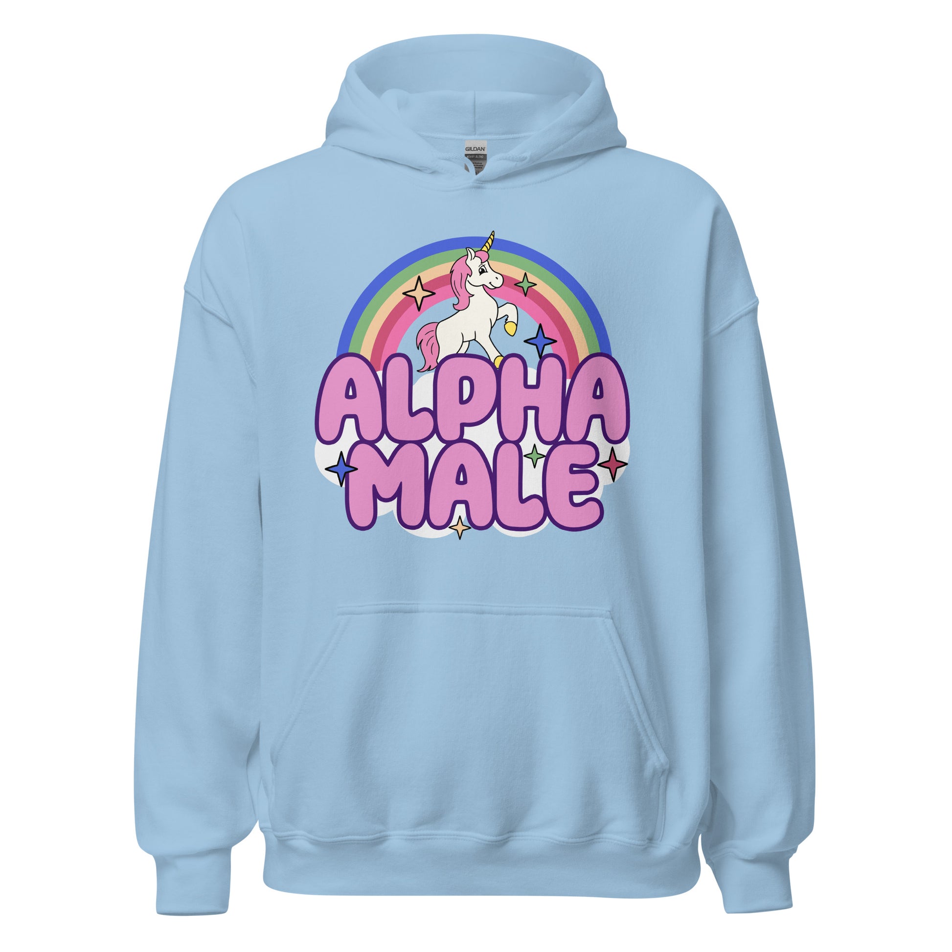 Funny unicorn hoodie parodying alpha male culture
