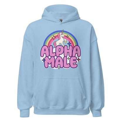 Funny unicorn hoodie parodying alpha male culture
