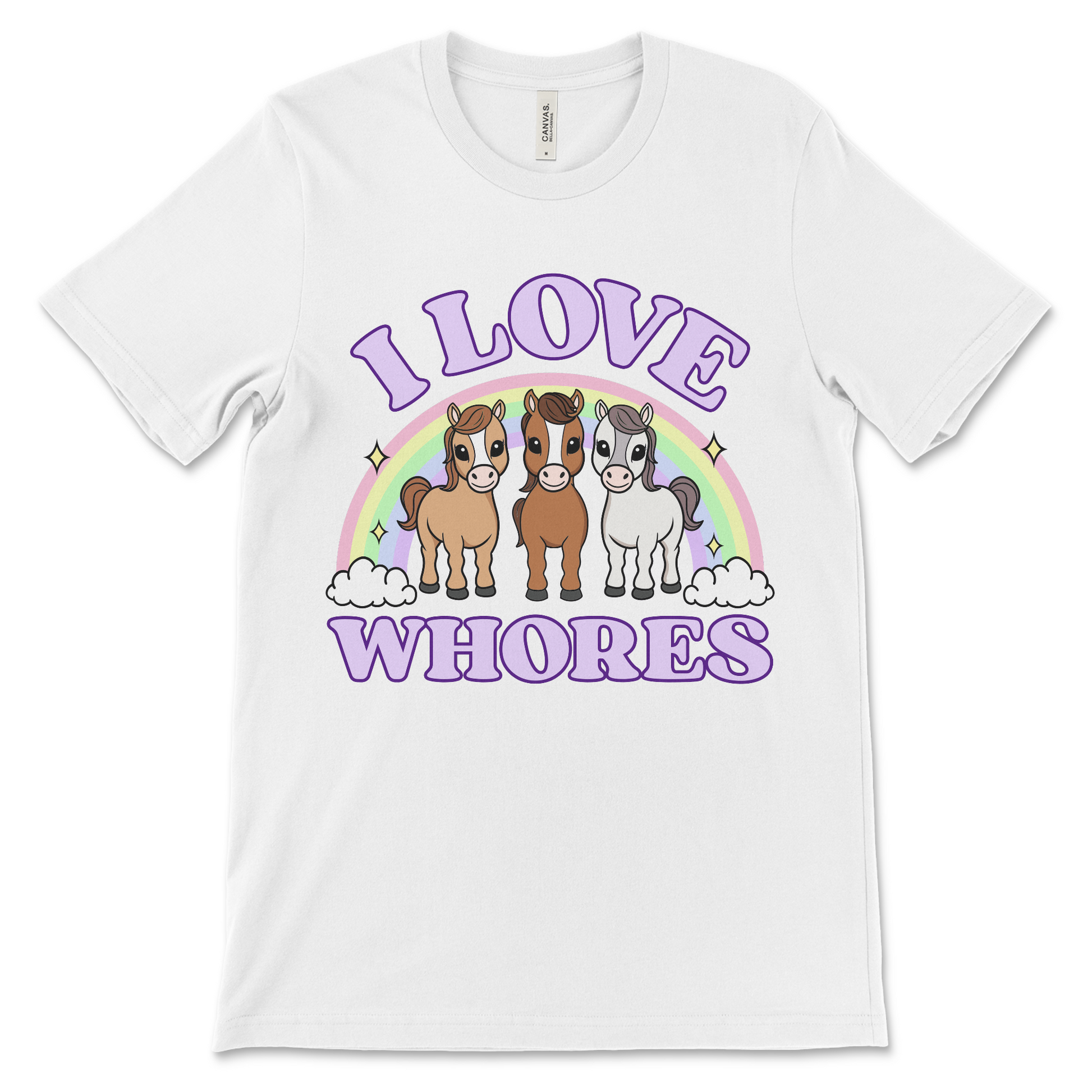 Cursed meme shirt with adorable horse meme and funny I Love Whores slogan for a great NSFW shirt.
