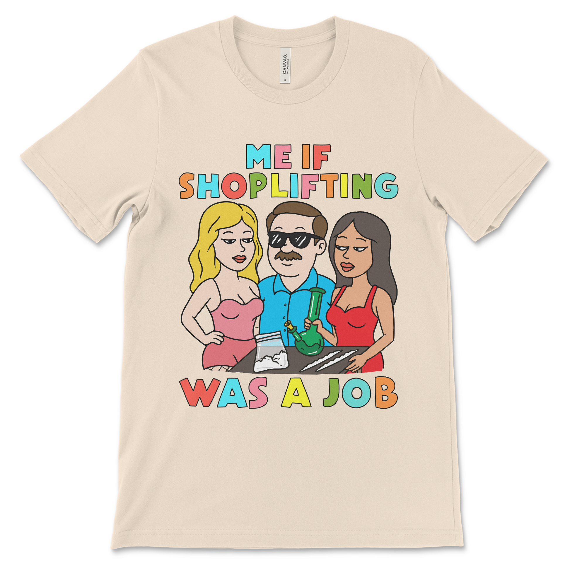 Funny meme t shirt with offensive design, dark humor tee, adult gag shirt, NSFW crude graphic and shoplifting humor.